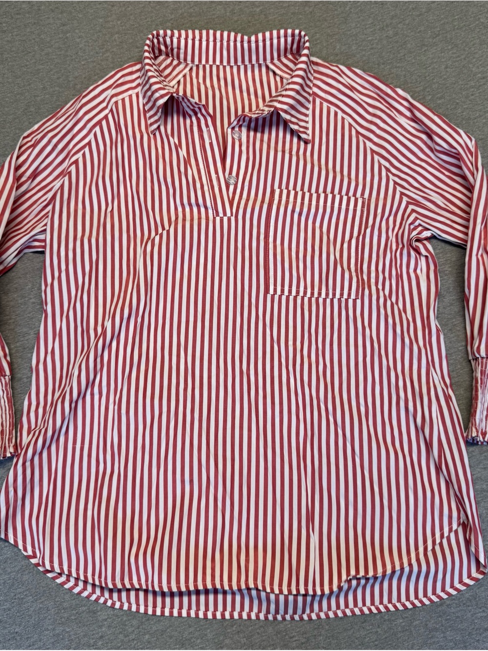Men's Red and White Vertical Stripe Button-Down Shirt